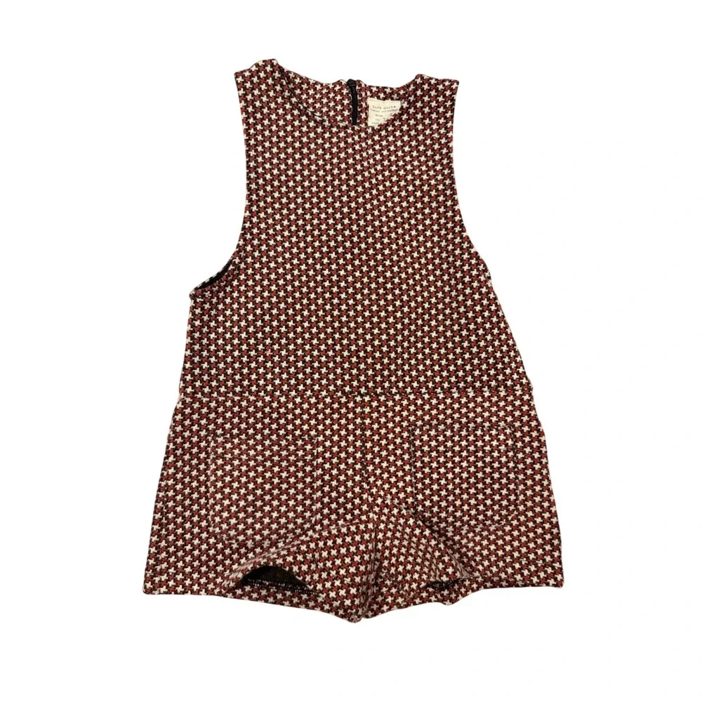 Zara Girls Romper Houndstooth Sleeveless Zip Back 4 Red Black Knit Jumpsuit